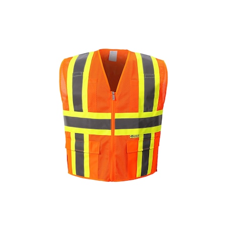 2W International Contrast Hi-Vis Safety Vest M Class 2 H Back, , Zipper 6 Pockets, 1 Mic Tab M7038C-2 M